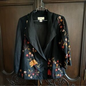 Anü by Natural Black 100% Wool Floral Embroidered Jacket size Large